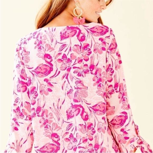 NEW Lilly Pulitzer Langston Top Flamingos Coral Reef Tint Size XS - Picture 3 of 7